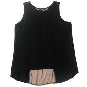 Verve Ami Women's Black Asymmetrical Tan Mesh Back Tank Top Shirt XL X-Large